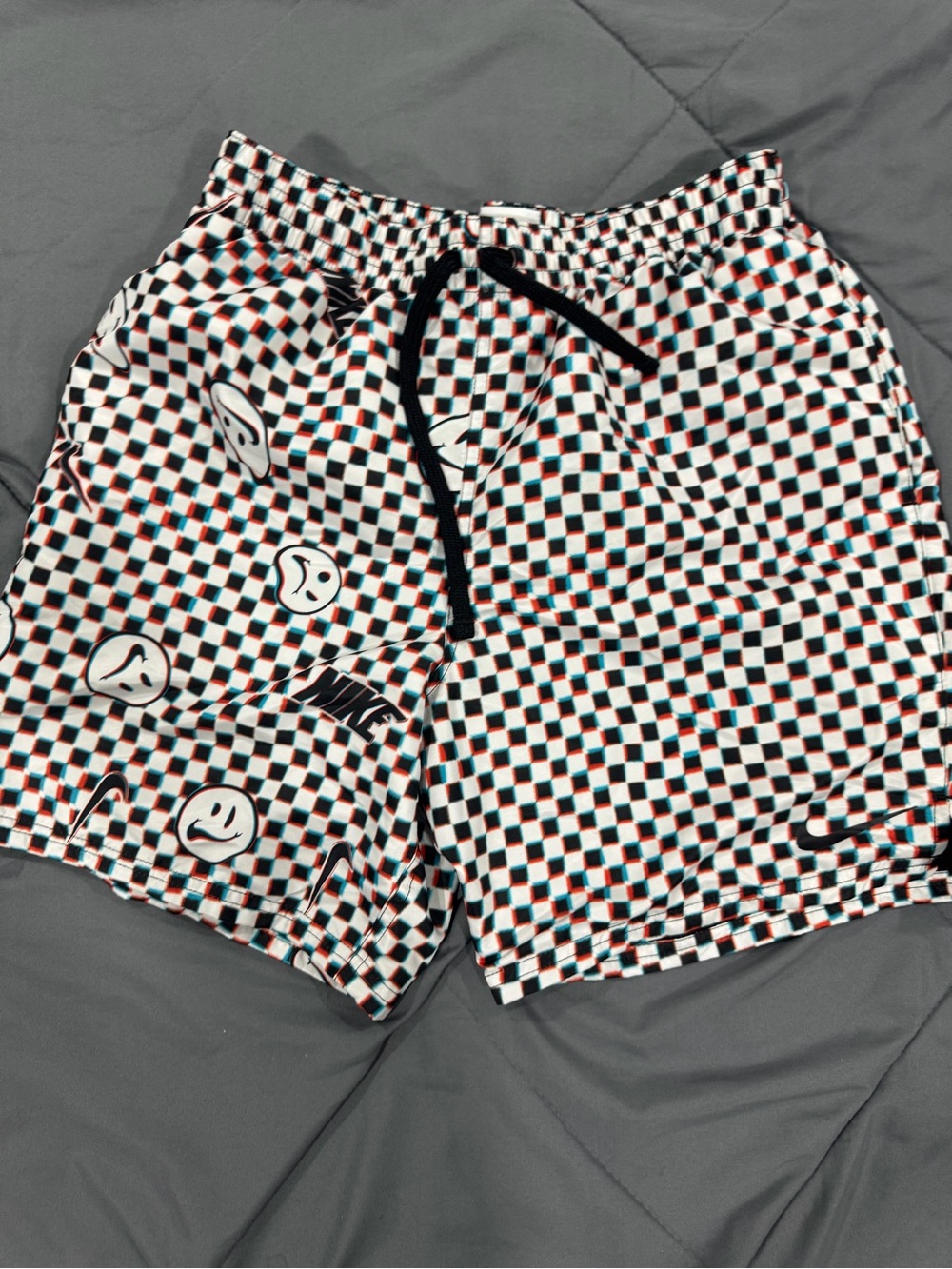 Nike Black, White & Red Accent Checkerboard Men’s Athletic Shorts